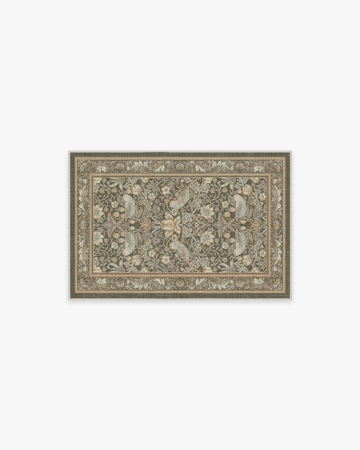 Tapis tissé à plat British Garden avec motif végétal or pierre lavable pour salon et bureau