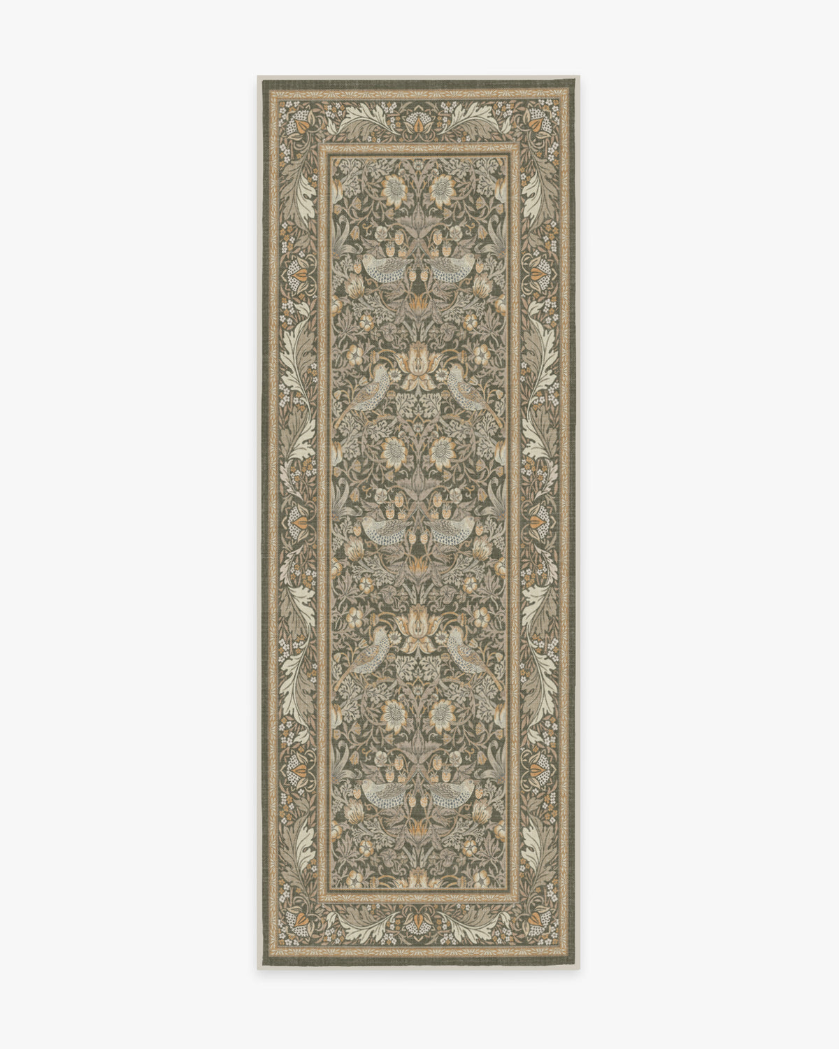 Tapis tissé à plat British Garden avec motif végétal or pierre lavable pour salon et bureau