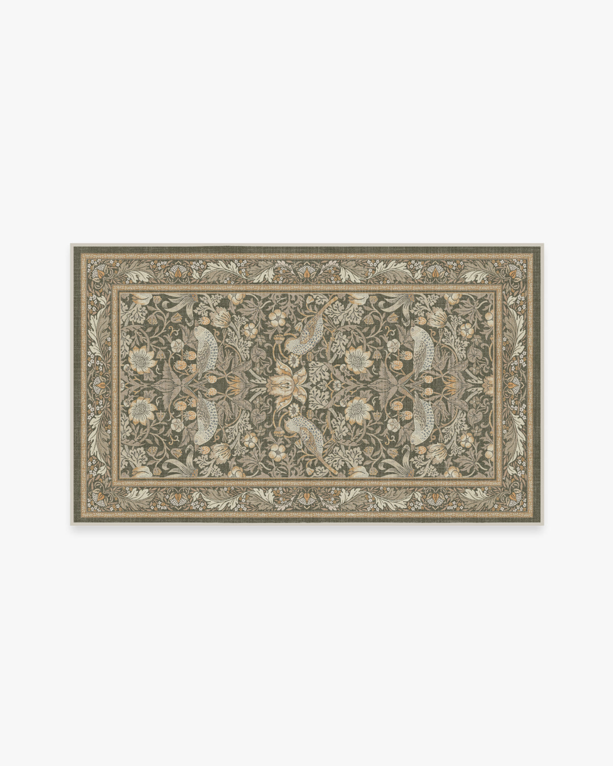 Tapis tissé à plat British Garden avec motif végétal or pierre lavable pour salon et bureau