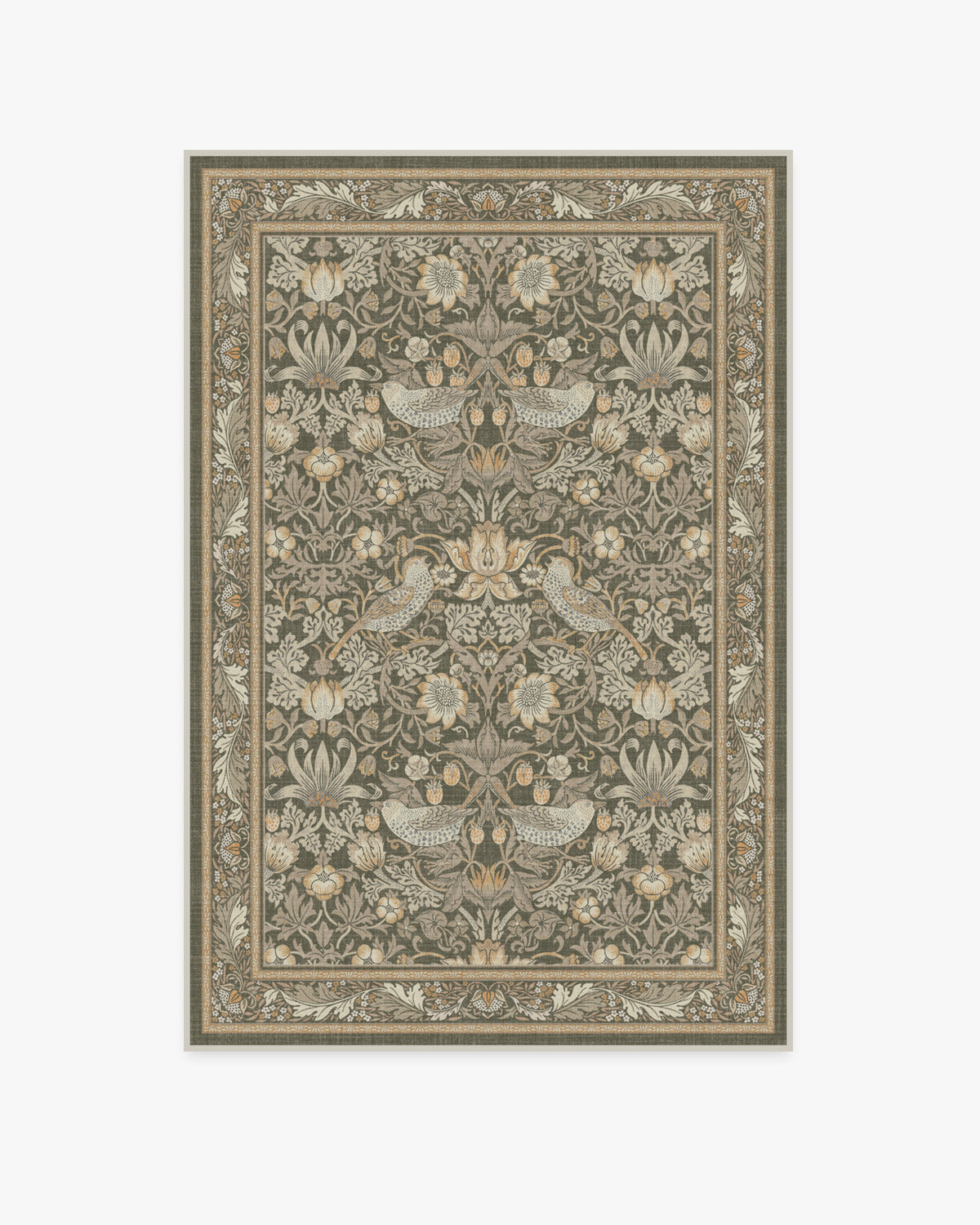 Tapis tissé à plat British Garden avec motif végétal or pierre lavable pour salon et bureau