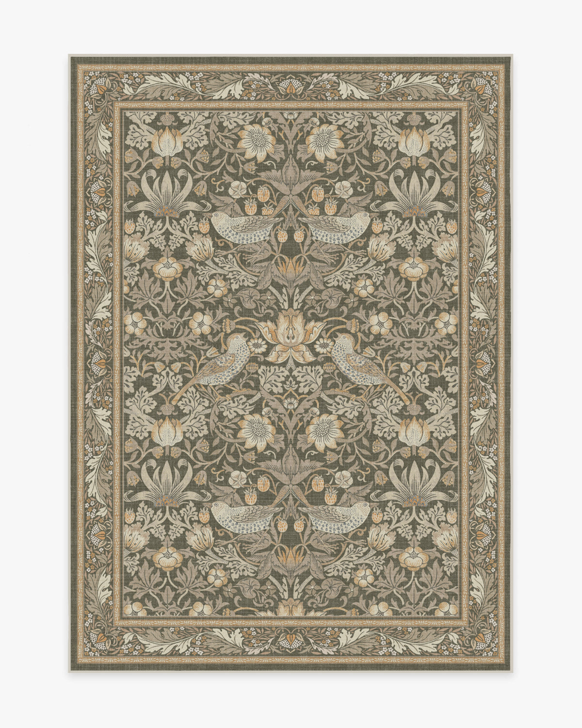 Tapis tissé à plat British Garden avec motif végétal or pierre lavable pour salon et bureau