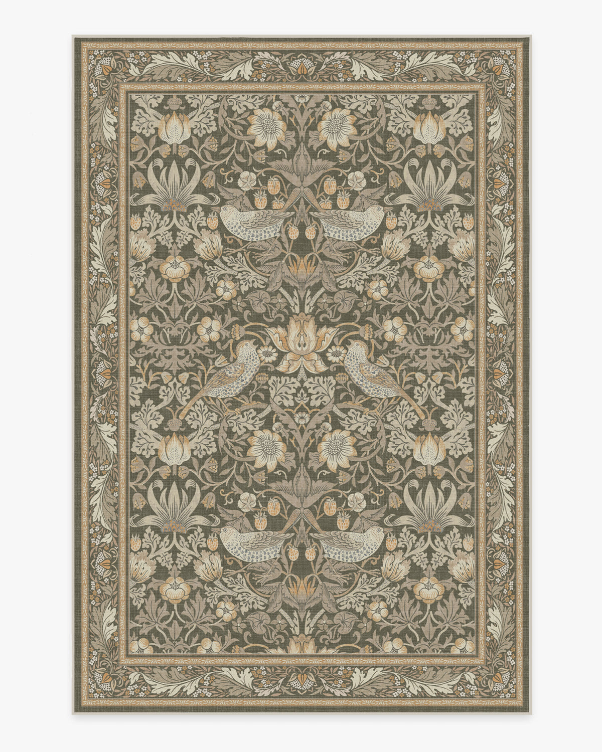 Tapis tissé à plat British Garden avec motif végétal or pierre lavable pour salon et bureau