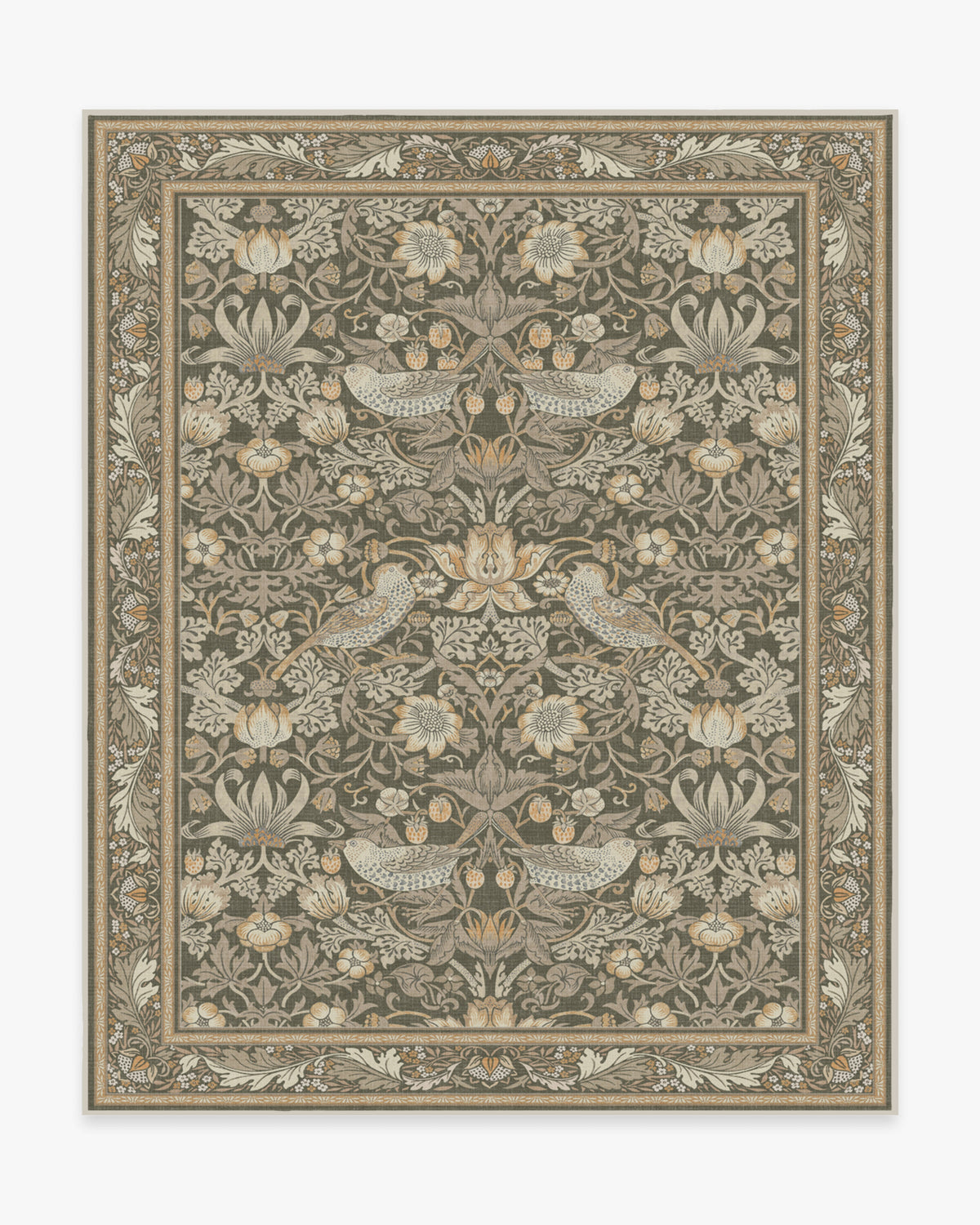 Tapis tissé à plat British Garden avec motif végétal or pierre lavable pour salon et bureau