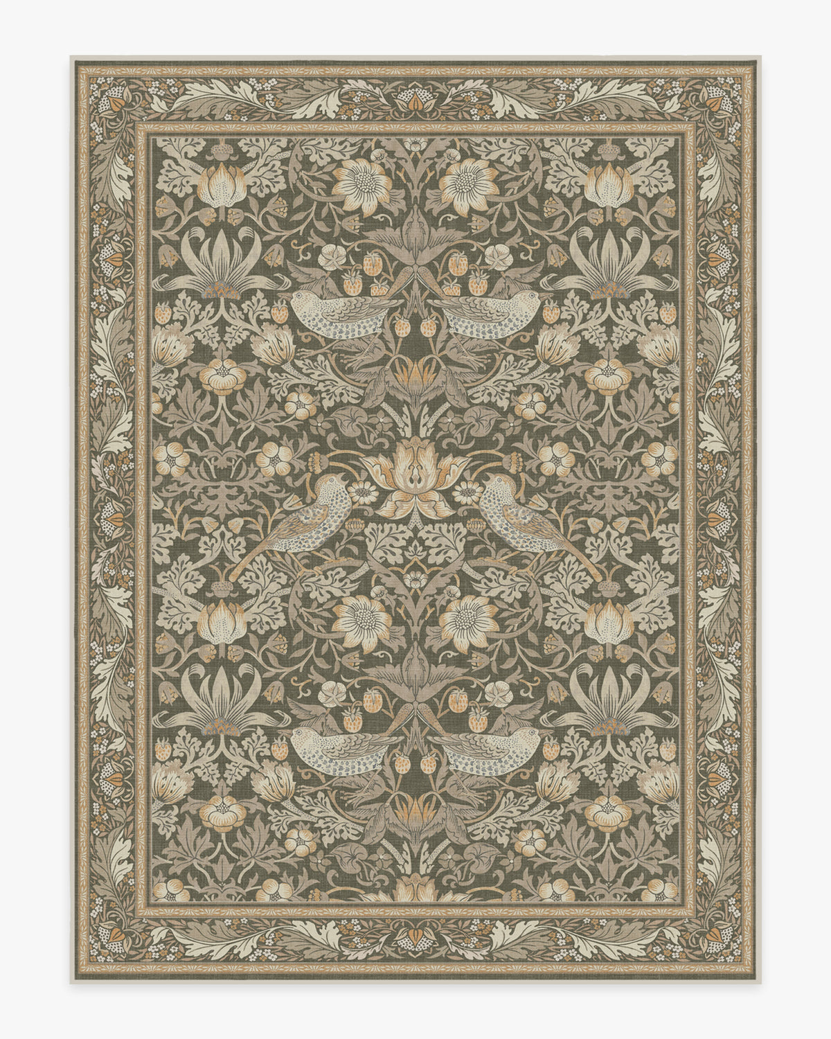 Tapis tissé à plat British Garden avec motif végétal or pierre lavable pour salon et bureau