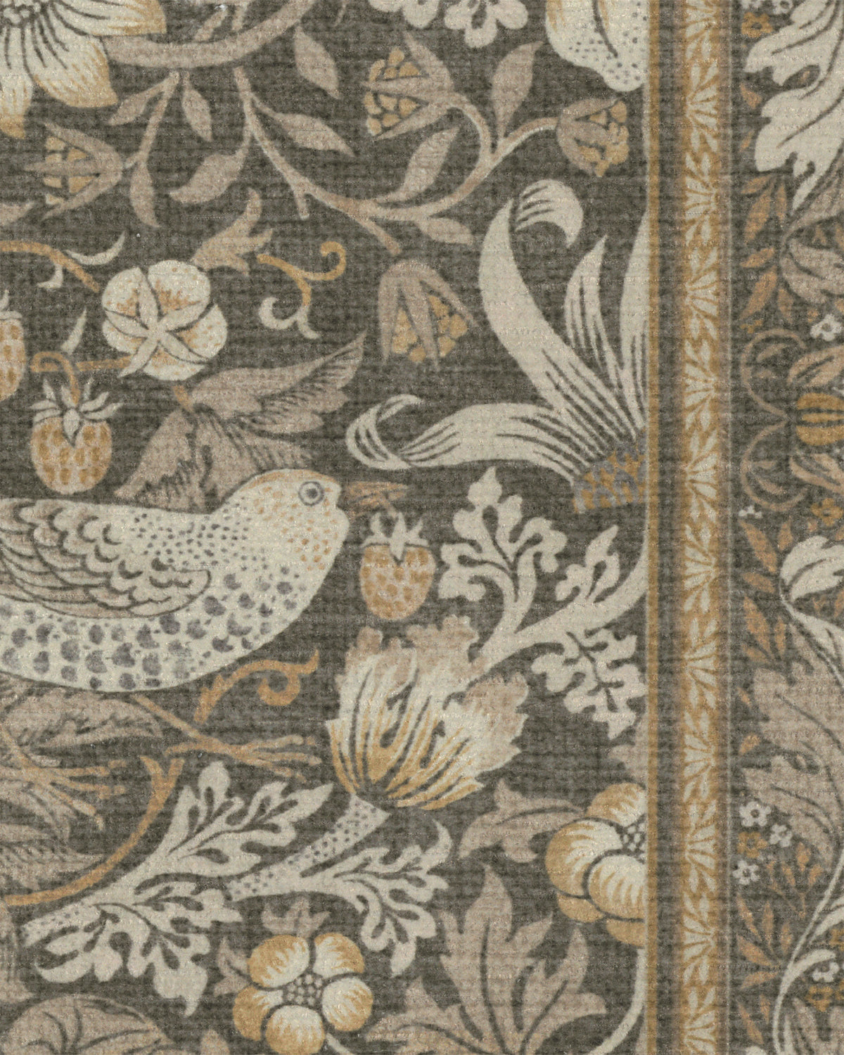 Tapis tissé à plat British Garden avec motif végétal or pierre lavable pour salon et bureau