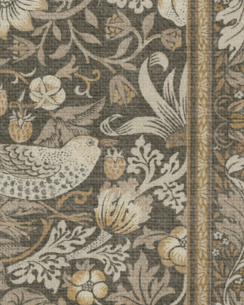 Tapis tissé à plat British Garden avec motif végétal or pierre lavable pour salon et bureau