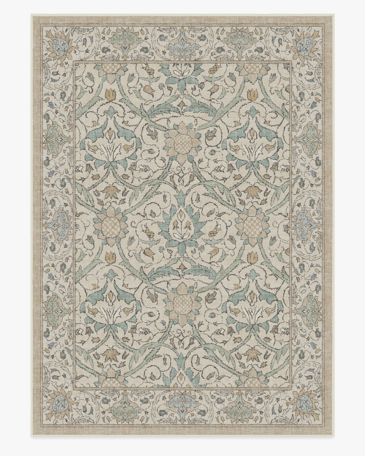 Tapis britannique traditionnel tissé à plat avec motif de vigne botanique lavable en jade naturel pour le salon et le bureau