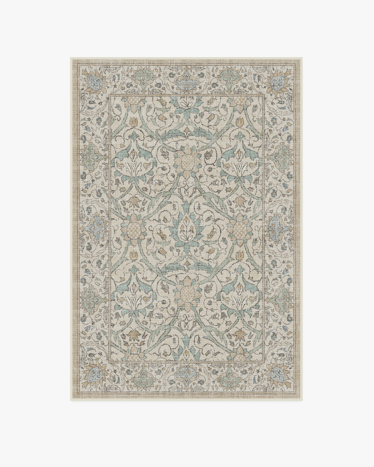 Tapis britannique traditionnel tissé à plat avec motif de vigne botanique lavable en jade naturel pour le salon et le bureau