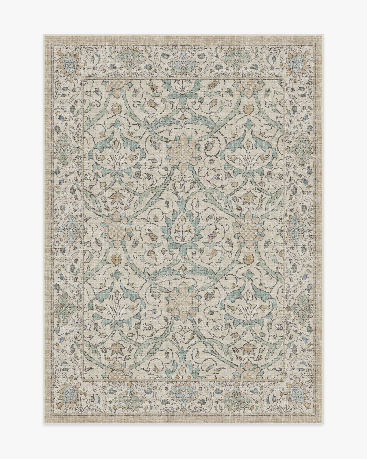 Tapis britannique traditionnel tissé à plat avec motif de vigne botanique lavable en jade naturel pour le salon et le bureau