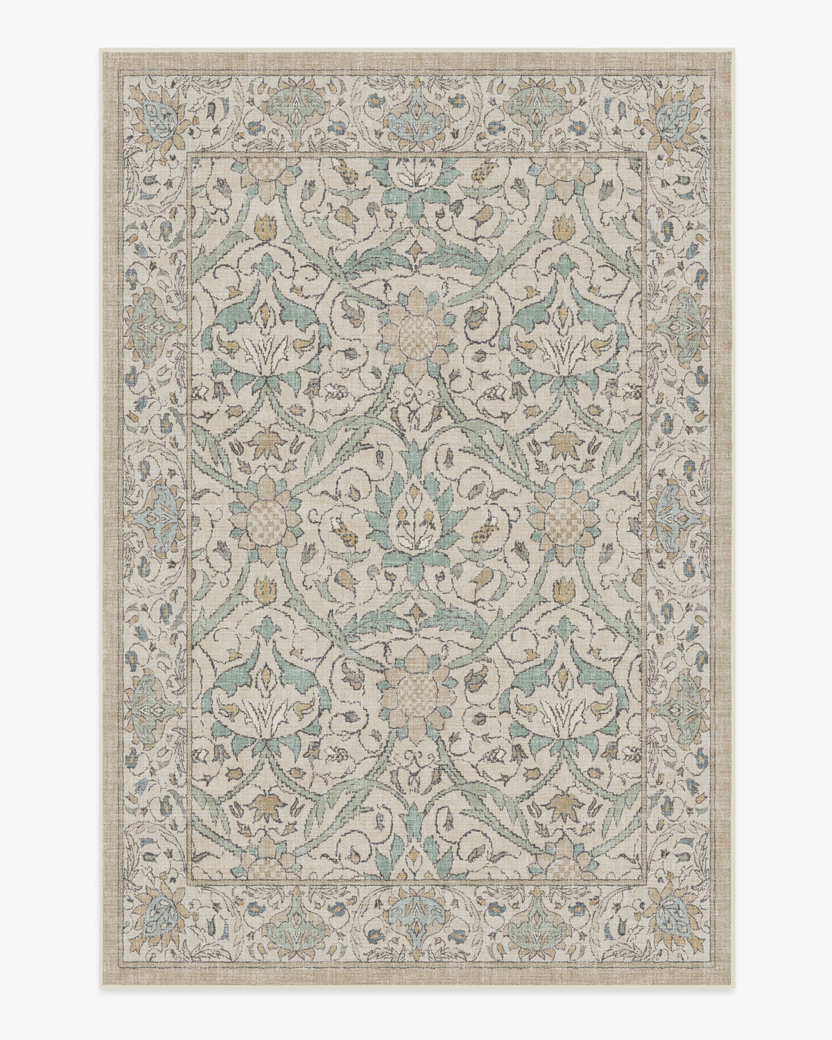 Tapis britannique traditionnel tissé à plat avec motif de vigne botanique lavable en jade naturel pour le salon et le bureau