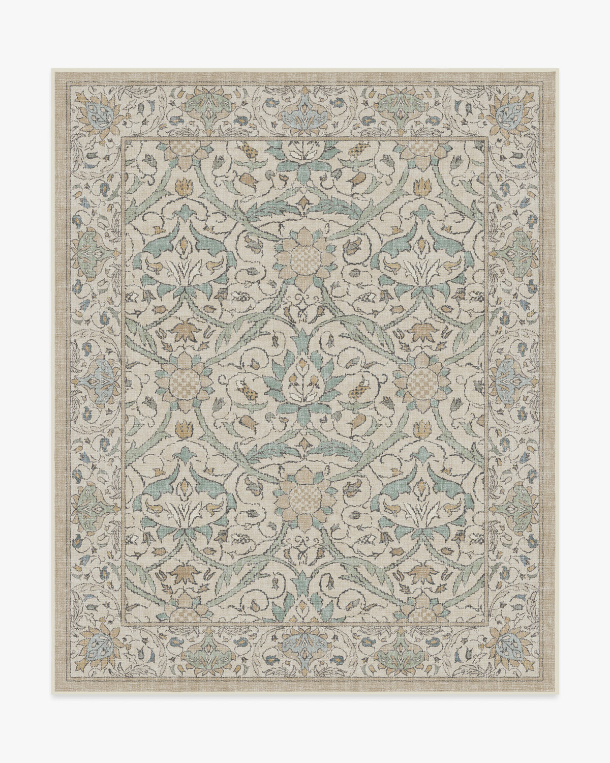 Tapis britannique traditionnel tissé à plat avec motif de vigne botanique lavable en jade naturel pour le salon et le bureau