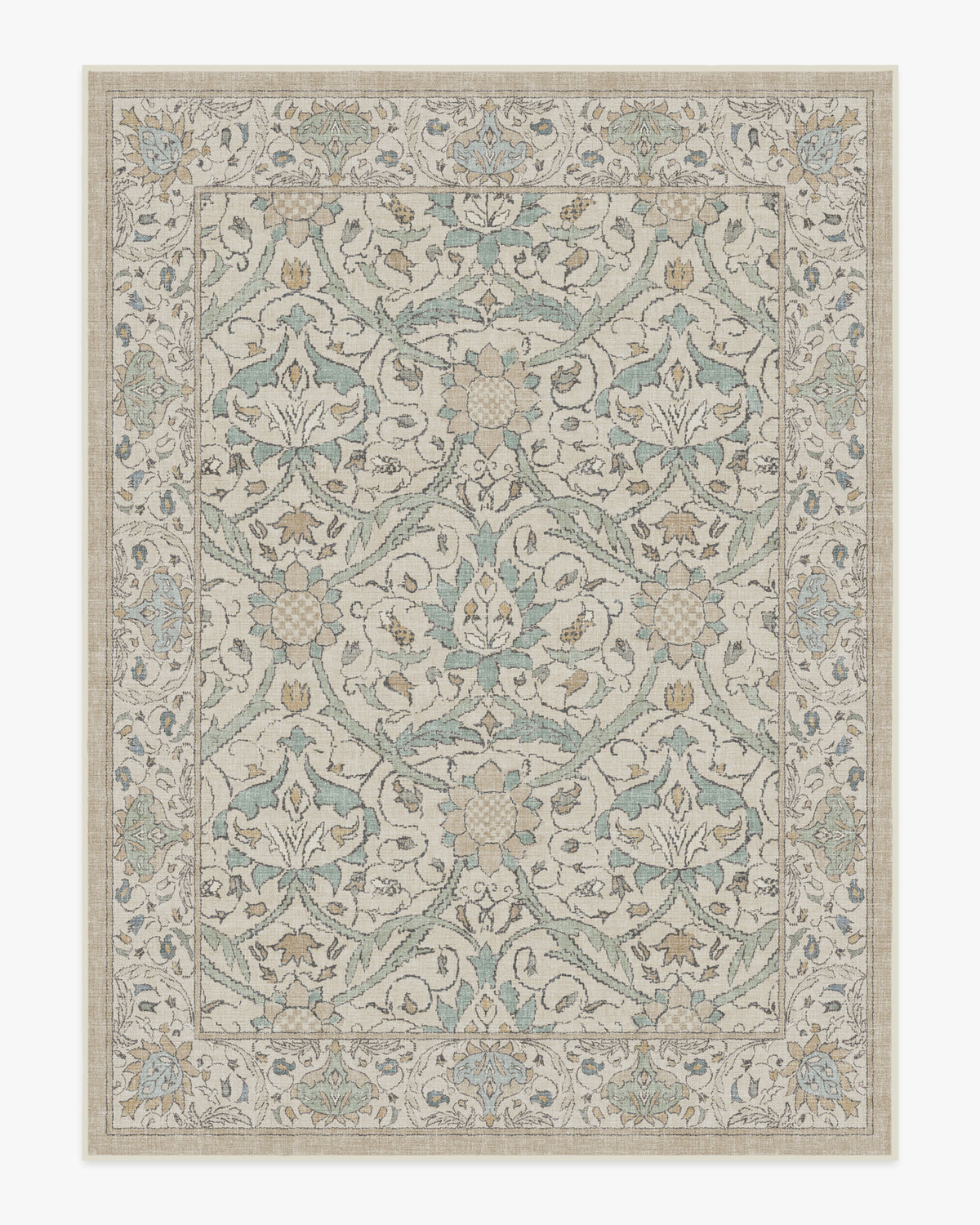 Tapis britannique traditionnel tissé à plat avec motif de vigne botanique lavable en jade naturel pour le salon et le bureau