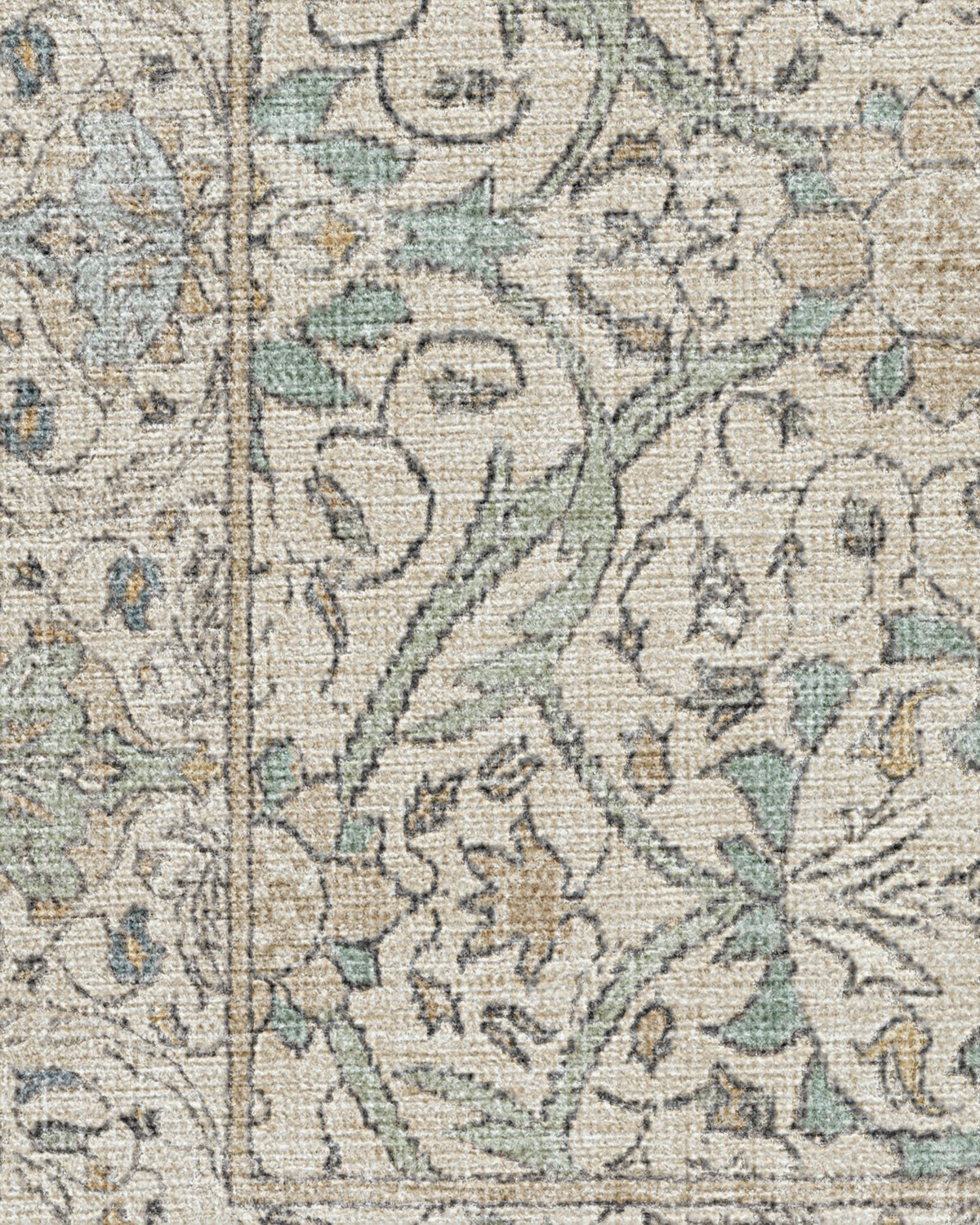 Tapis britannique traditionnel tissé à plat avec motif de vigne botanique lavable en jade naturel pour le salon et le bureau
