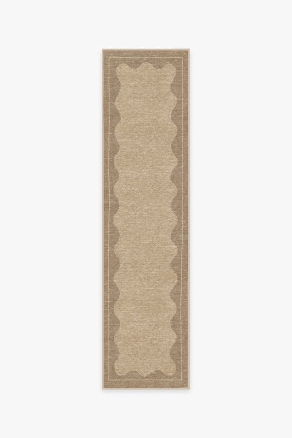 Tapis tissé plat moderne et minimaliste, avec cadre festonné beige lavable, aspect noué à la main, pour chambre et salon