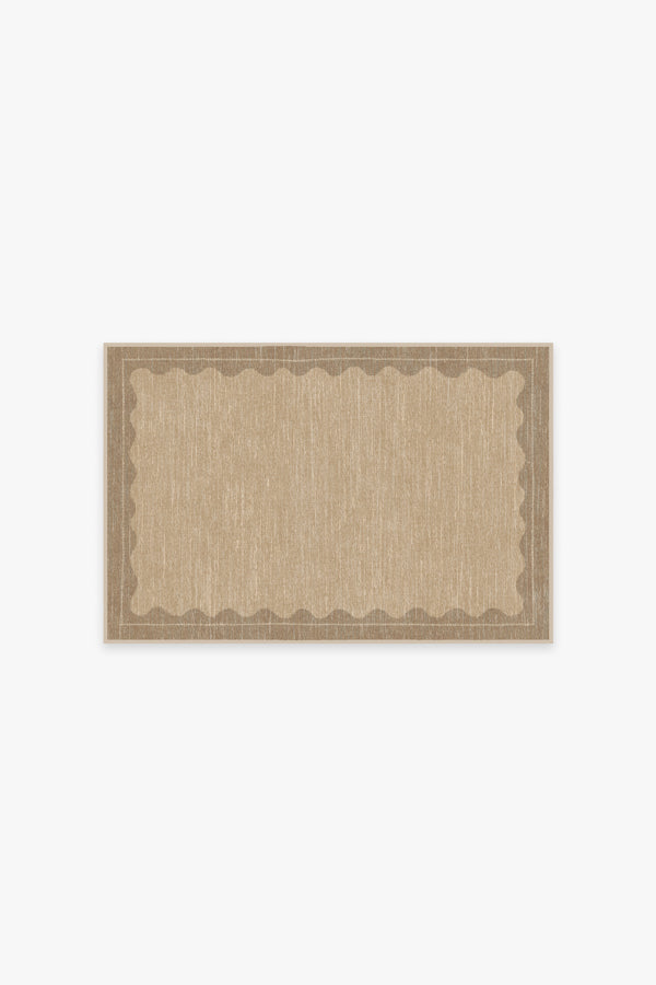 Tapis tissé plat moderne et minimaliste, avec cadre festonné beige lavable, aspect noué à la main, pour chambre et salon
