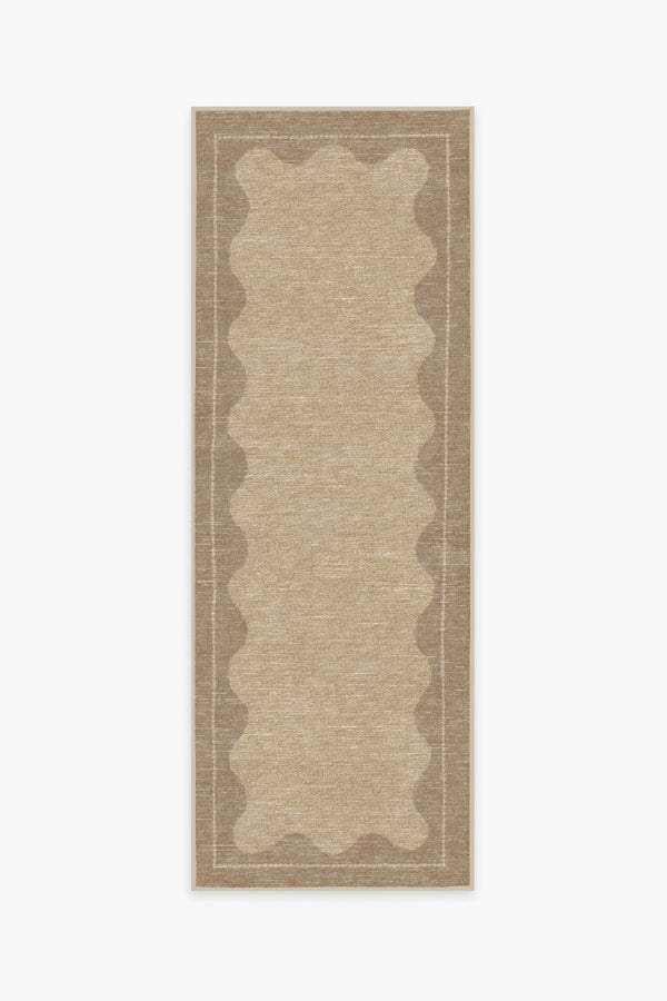 Tapis tissé plat moderne et minimaliste, avec cadre festonné beige lavable, aspect noué à la main, pour chambre et salon