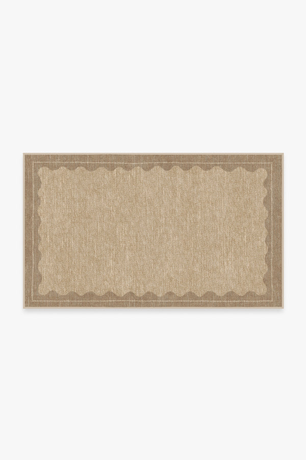 Tapis tissé plat moderne et minimaliste, avec cadre festonné beige lavable, aspect noué à la main, pour chambre et salon