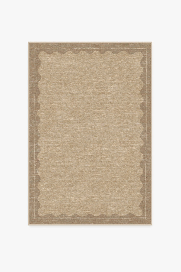 Tapis tissé plat moderne et minimaliste, avec cadre festonné beige lavable, aspect noué à la main, pour chambre et salon