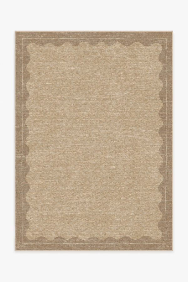Tapis tissé plat moderne et minimaliste, avec cadre festonné beige lavable, aspect noué à la main, pour chambre et salon