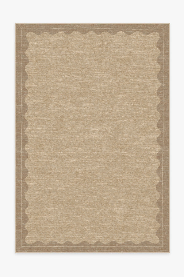 Tapis tissé plat moderne et minimaliste, avec cadre festonné beige lavable, aspect noué à la main, pour chambre et salon