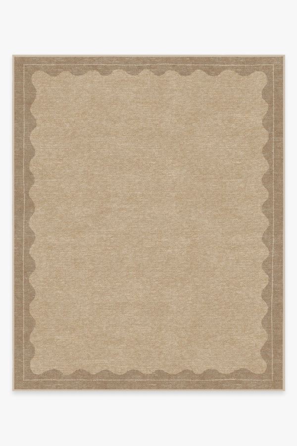 Tapis tissé plat moderne et minimaliste, avec cadre festonné beige lavable, aspect noué à la main, pour chambre et salon