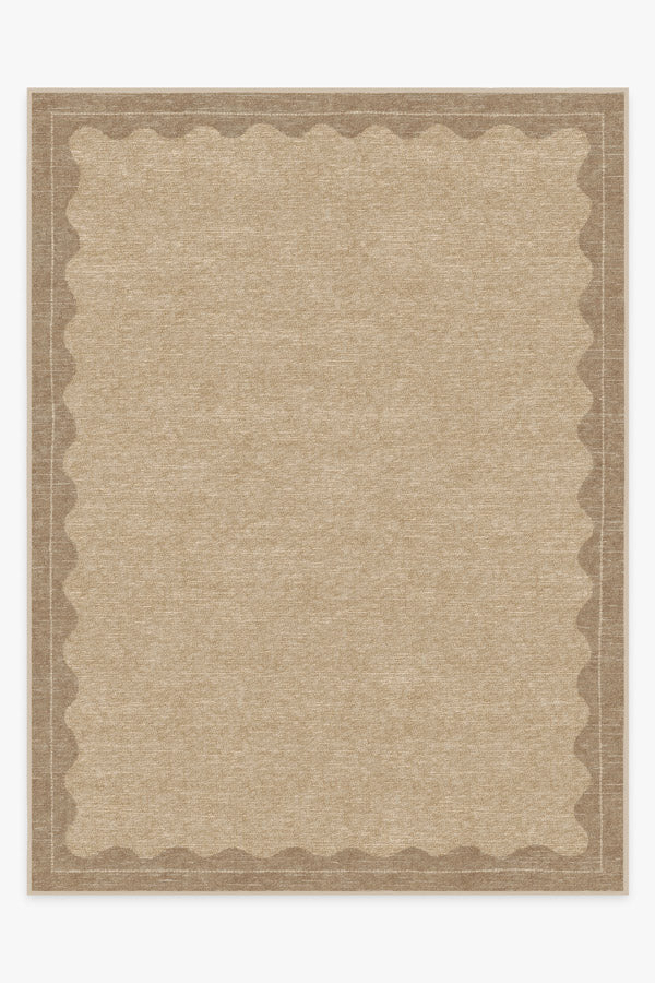 Tapis tissé plat moderne et minimaliste, avec cadre festonné beige lavable, aspect noué à la main, pour chambre et salon