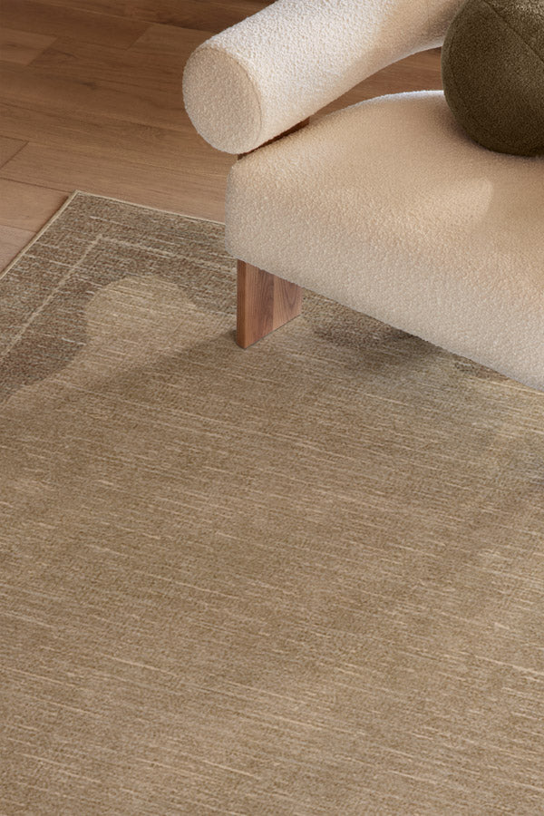 Tapis tissé plat moderne et minimaliste, avec cadre festonné beige lavable, aspect noué à la main, pour chambre et salon