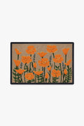 Paillasson Lavable Motifs Coquelicots Oranges et Jaunes Collection Fresh Floral pour Entrée et Porche