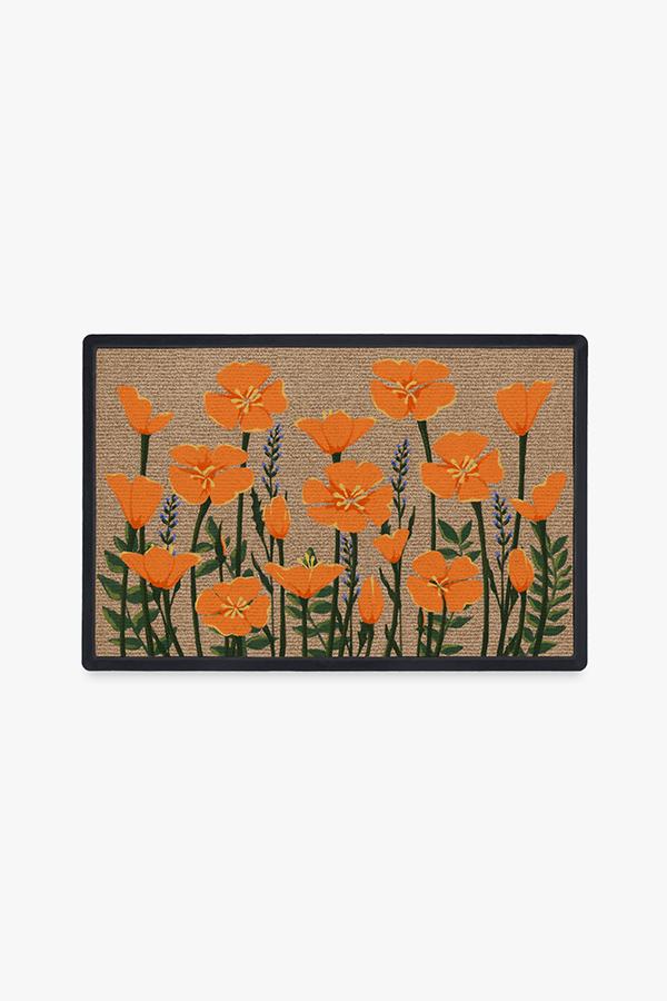 Paillasson Lavable Motifs Coquelicots Oranges et Jaunes Collection Fresh Floral pour Entrée et Porche