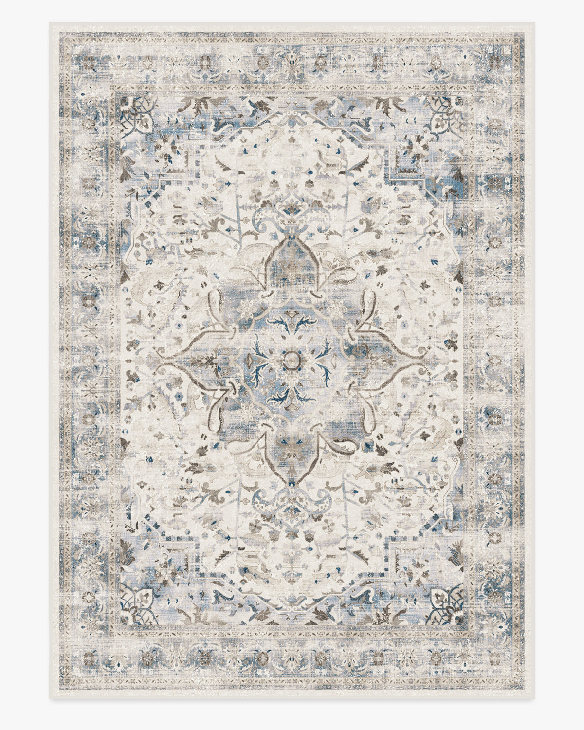 Tapis Chic Vintage en Peluche avec Médaillon Floral Saphir Lavable pour Chambre et Salon