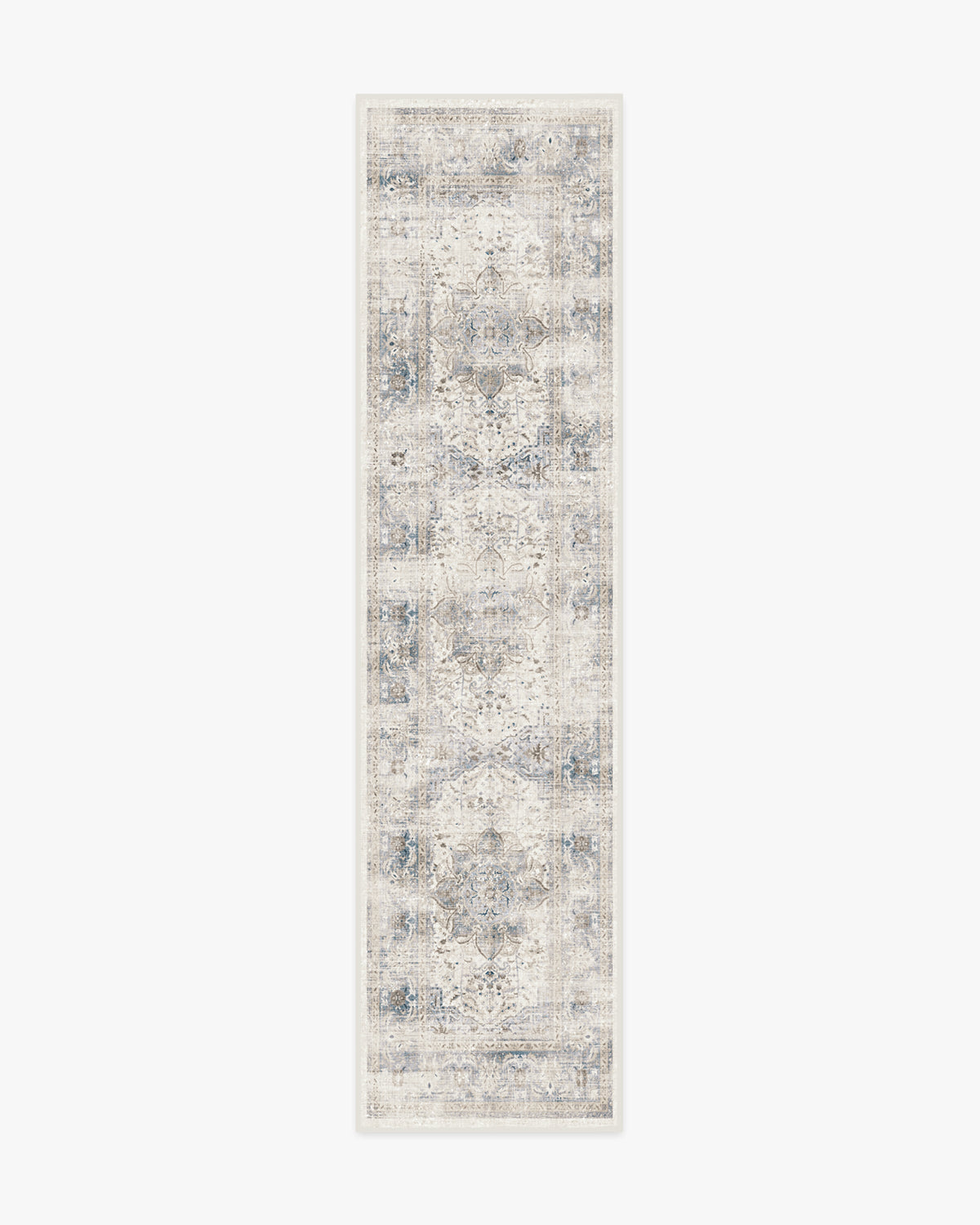 Tapis Chic Vintage en Peluche avec Médaillon Floral Saphir Lavable pour Chambre et Salon