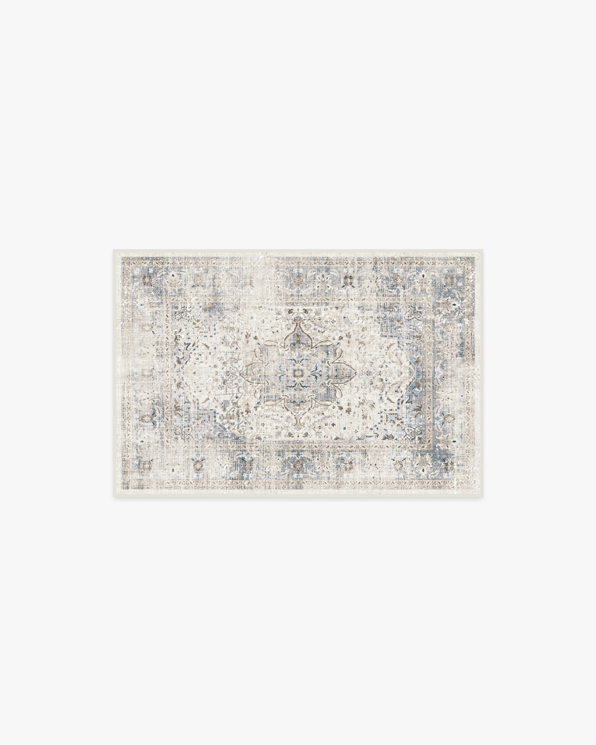 Tapis Chic Vintage en Peluche avec Médaillon Floral Saphir Lavable pour Chambre et Salon