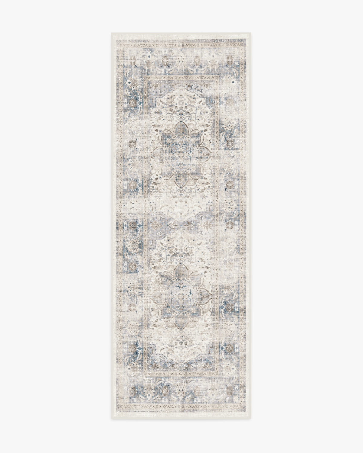 Tapis Chic Vintage en Peluche avec Médaillon Floral Saphir Lavable pour Chambre et Salon