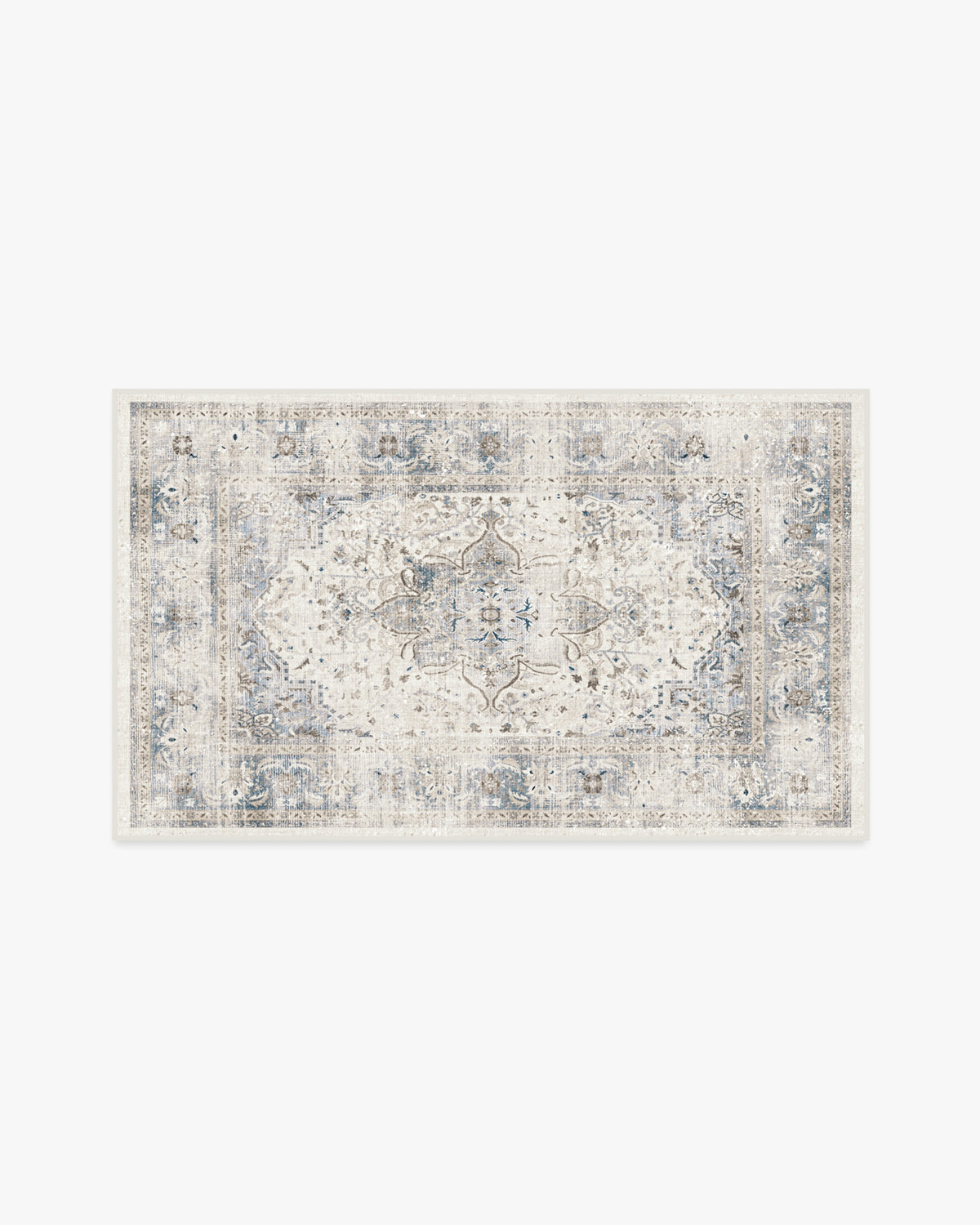 Tapis Chic Vintage en Peluche avec Médaillon Floral Saphir Lavable pour Chambre et Salon
