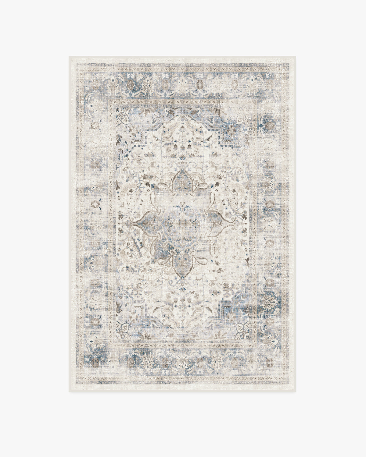 Tapis Chic Vintage en Peluche avec Médaillon Floral Saphir Lavable pour Chambre et Salon