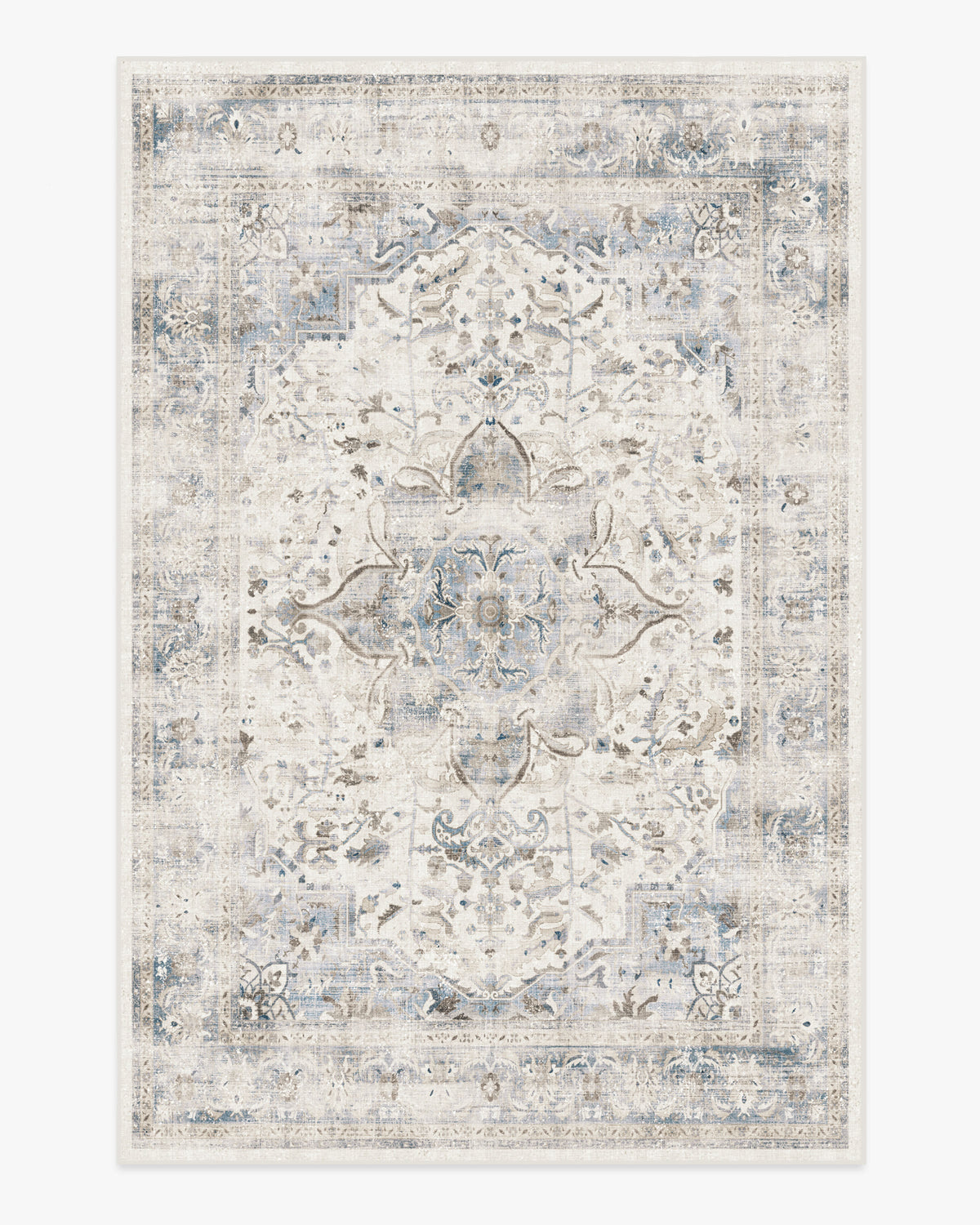 Tapis Chic Vintage en Peluche avec Médaillon Floral Saphir Lavable pour Chambre et Salon