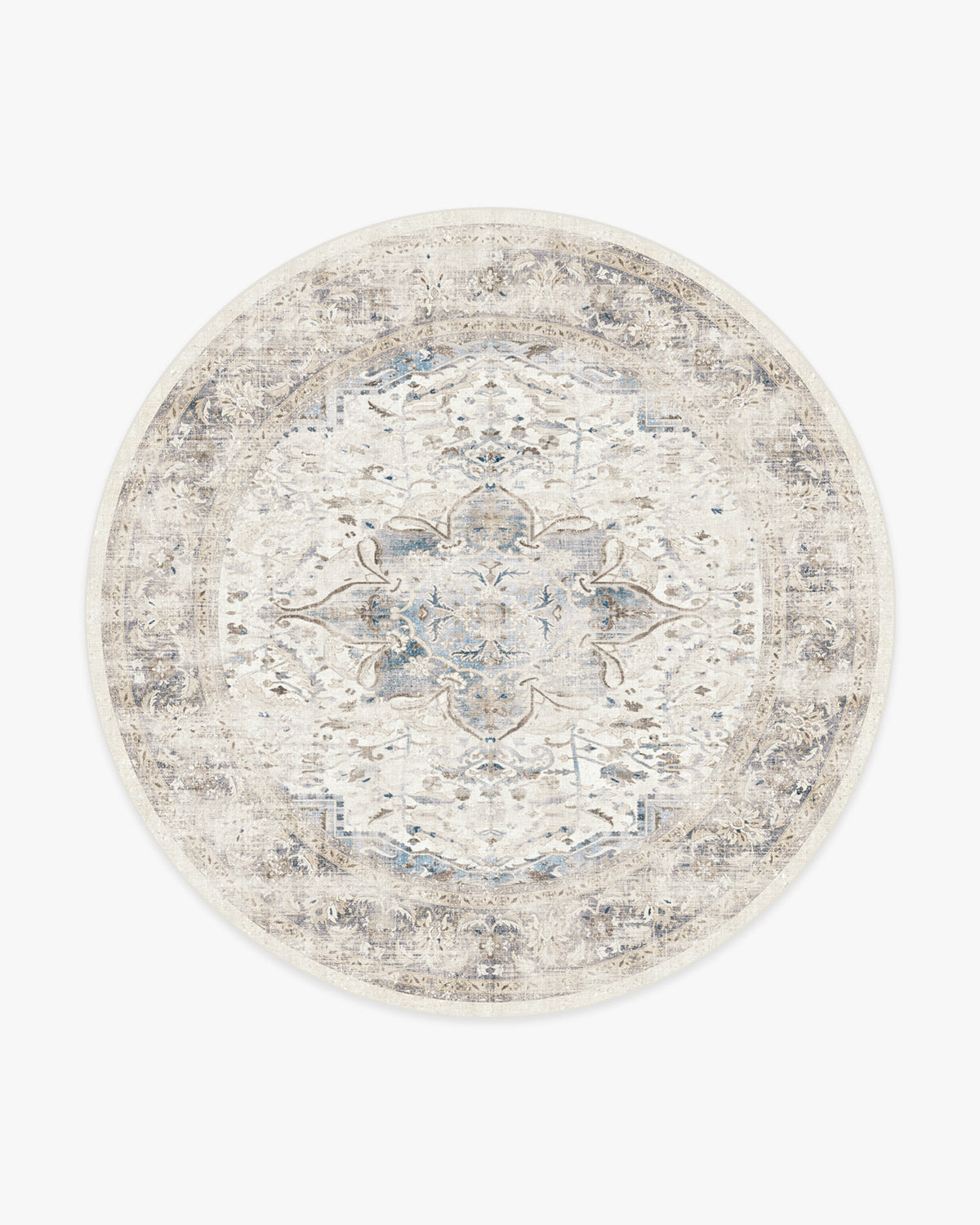 Tapis Chic Vintage en Peluche avec Médaillon Floral Saphir Lavable pour Chambre et Salon