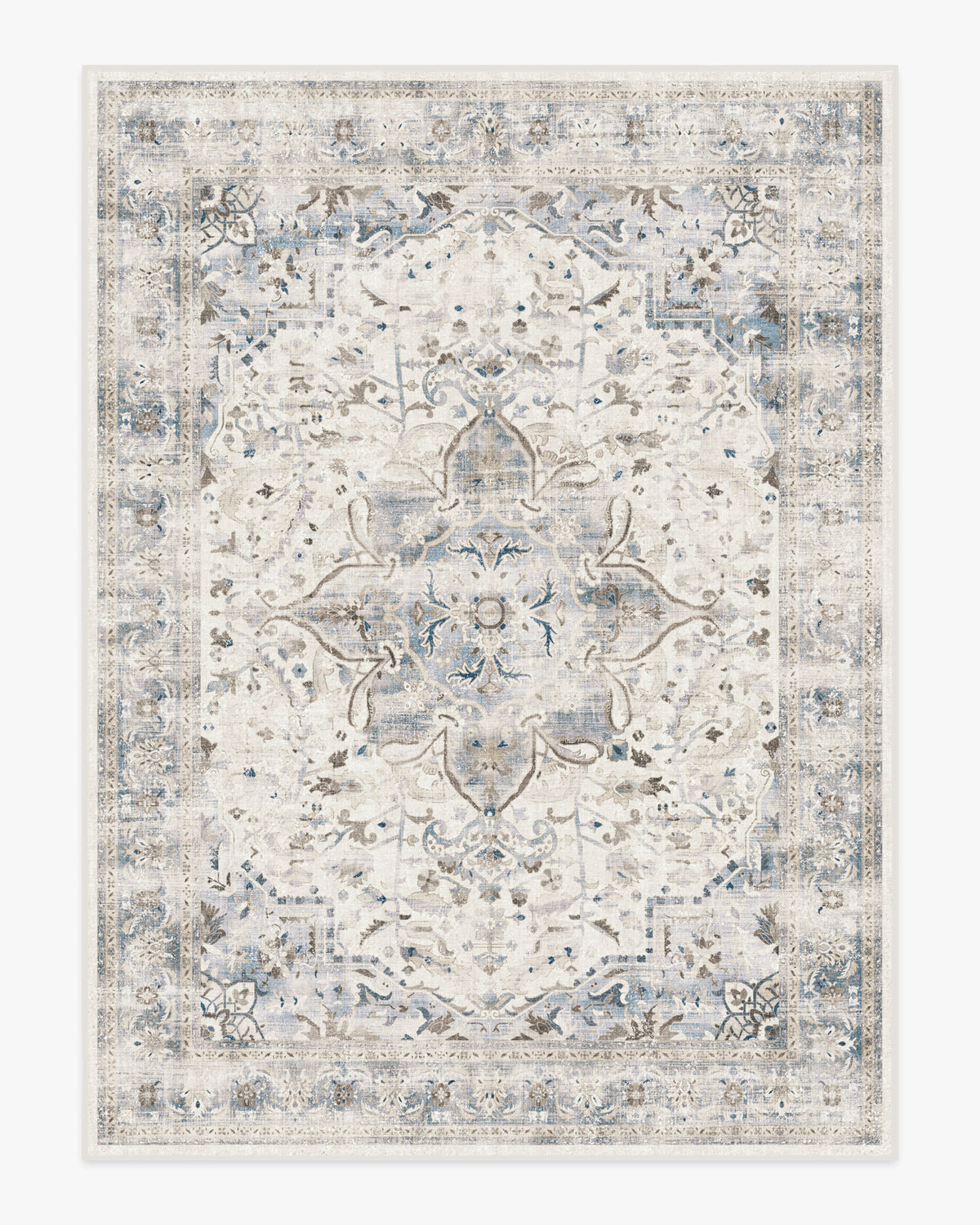 Tapis Chic Vintage en Peluche avec Médaillon Floral Saphir Lavable pour Chambre et Salon