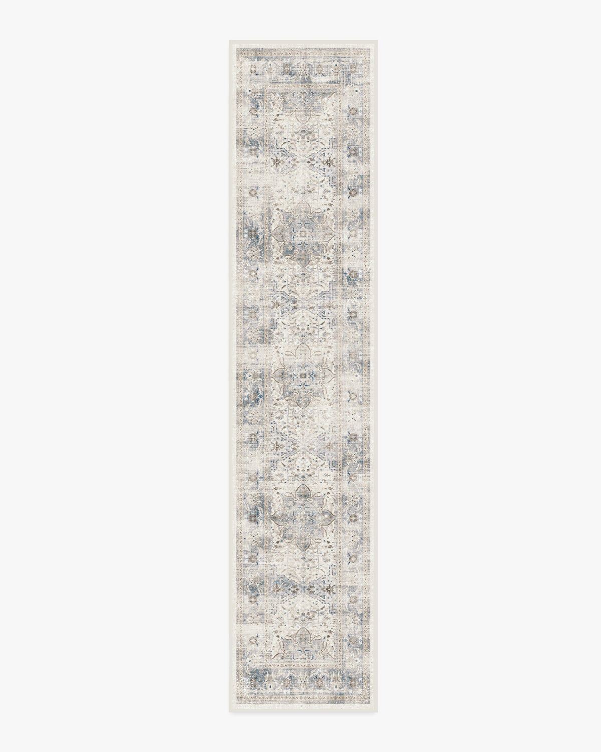 Tapis plat vintage chic à motif médaillon floral saphir lavable pour chambre et salon