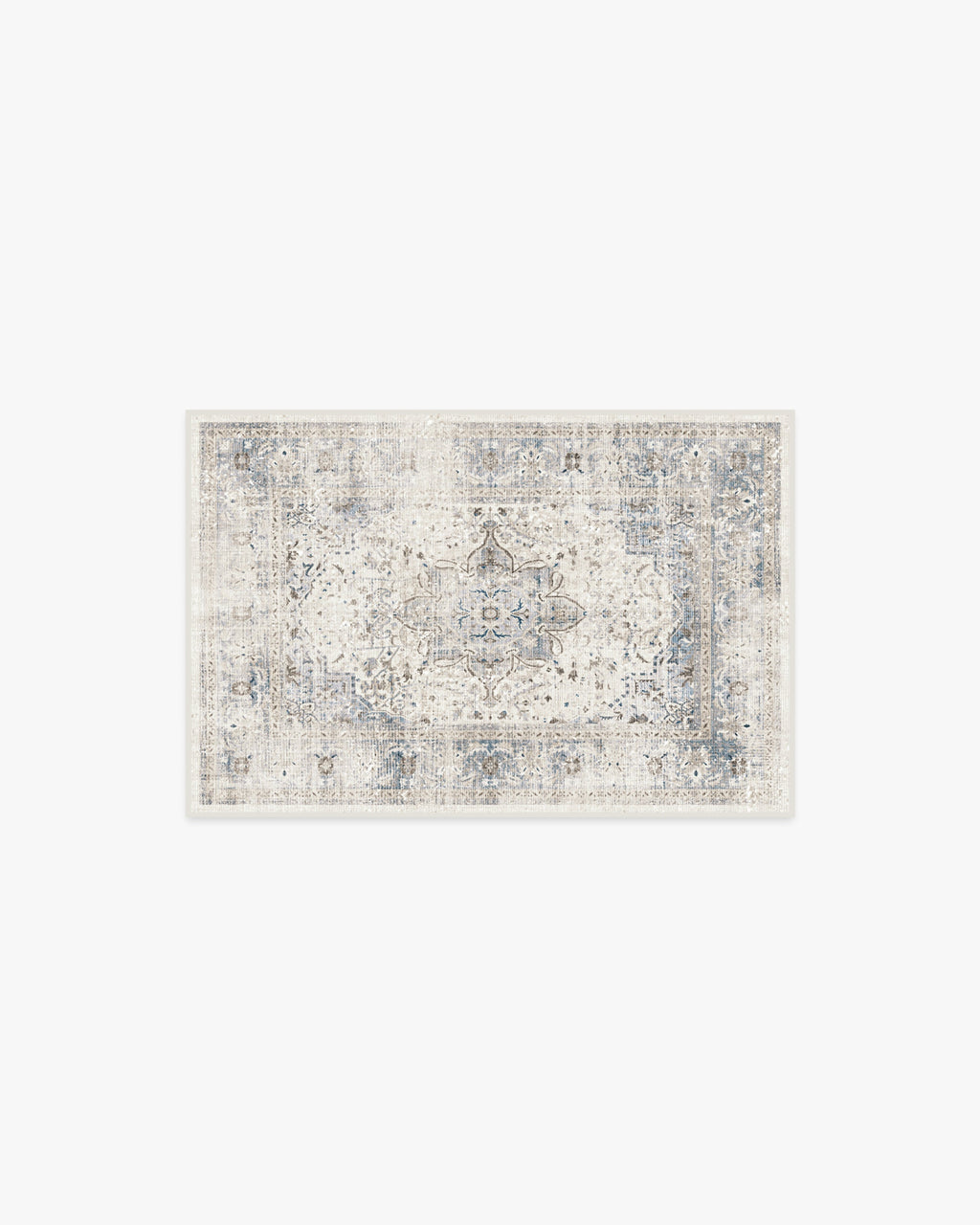Tapis plat vintage chic à motif médaillon floral saphir lavable pour chambre et salon