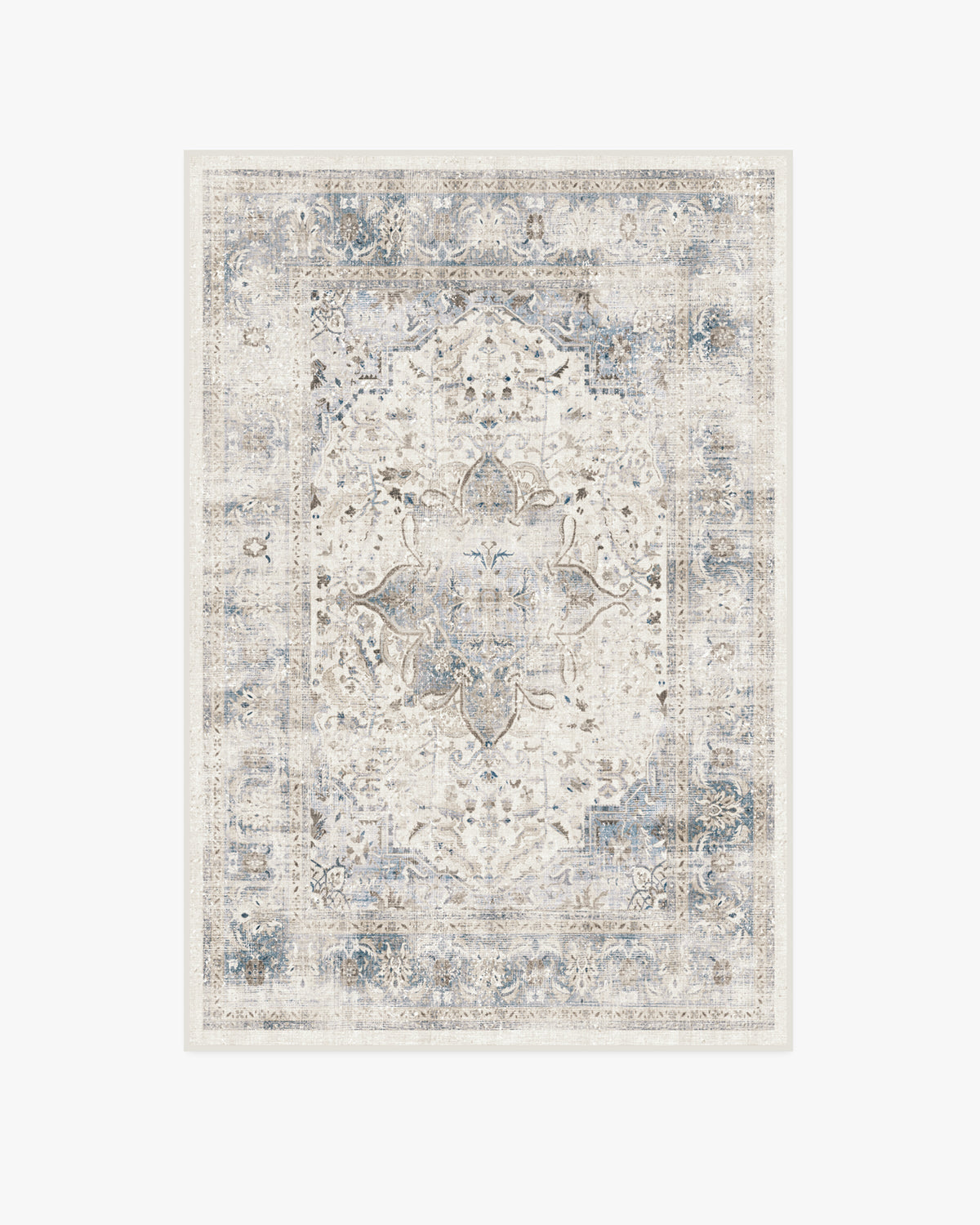 Tapis plat vintage chic à motif médaillon floral saphir lavable pour chambre et salon