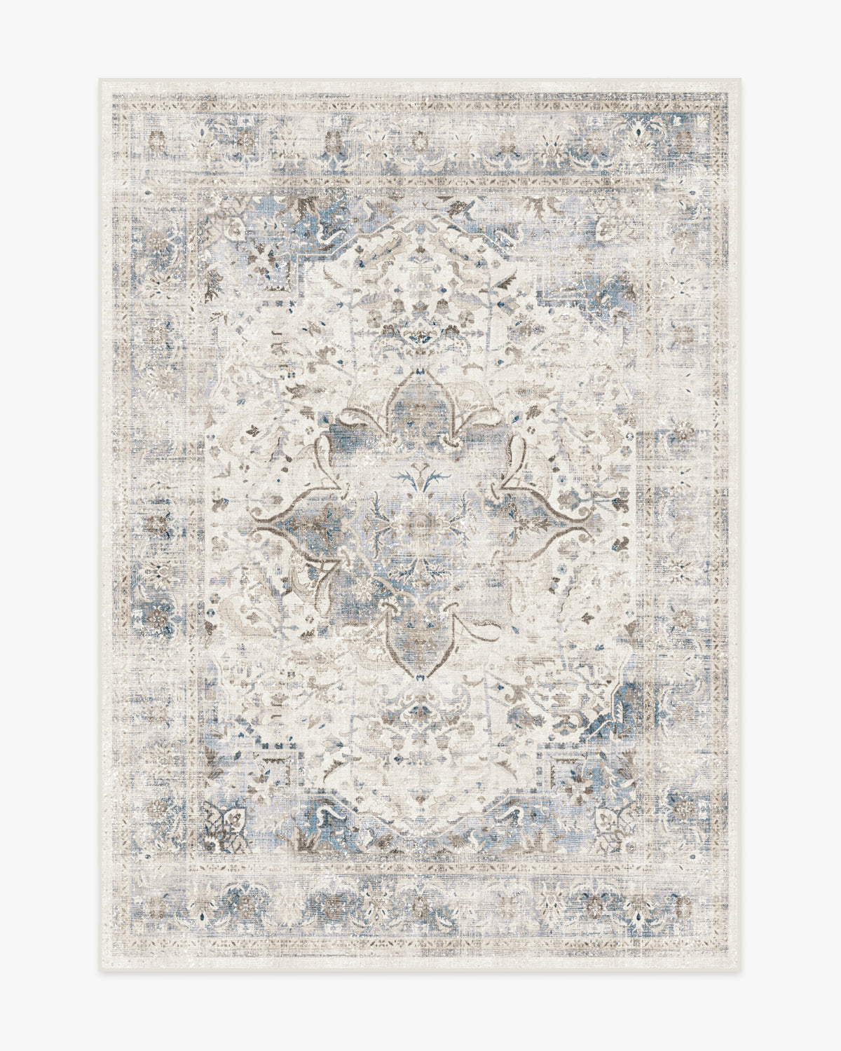 Tapis plat vintage chic à motif médaillon floral saphir lavable pour chambre et salon