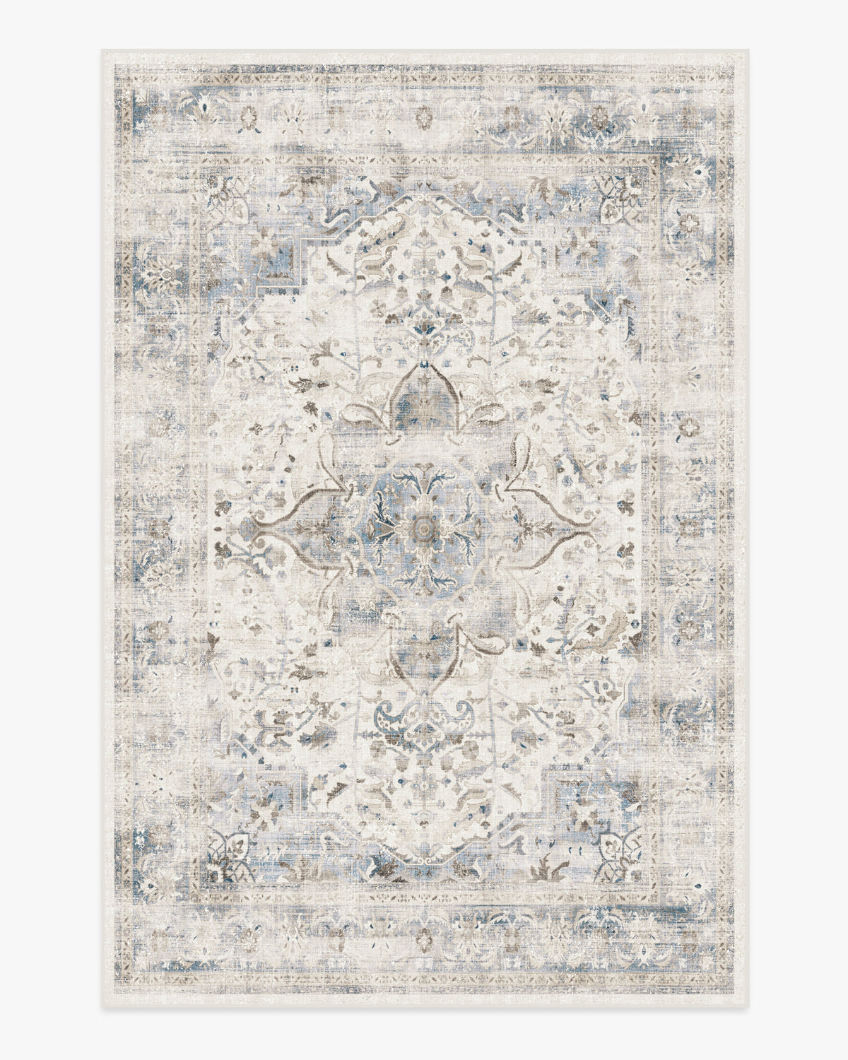 Tapis plat vintage chic à motif médaillon floral saphir lavable pour chambre et salon