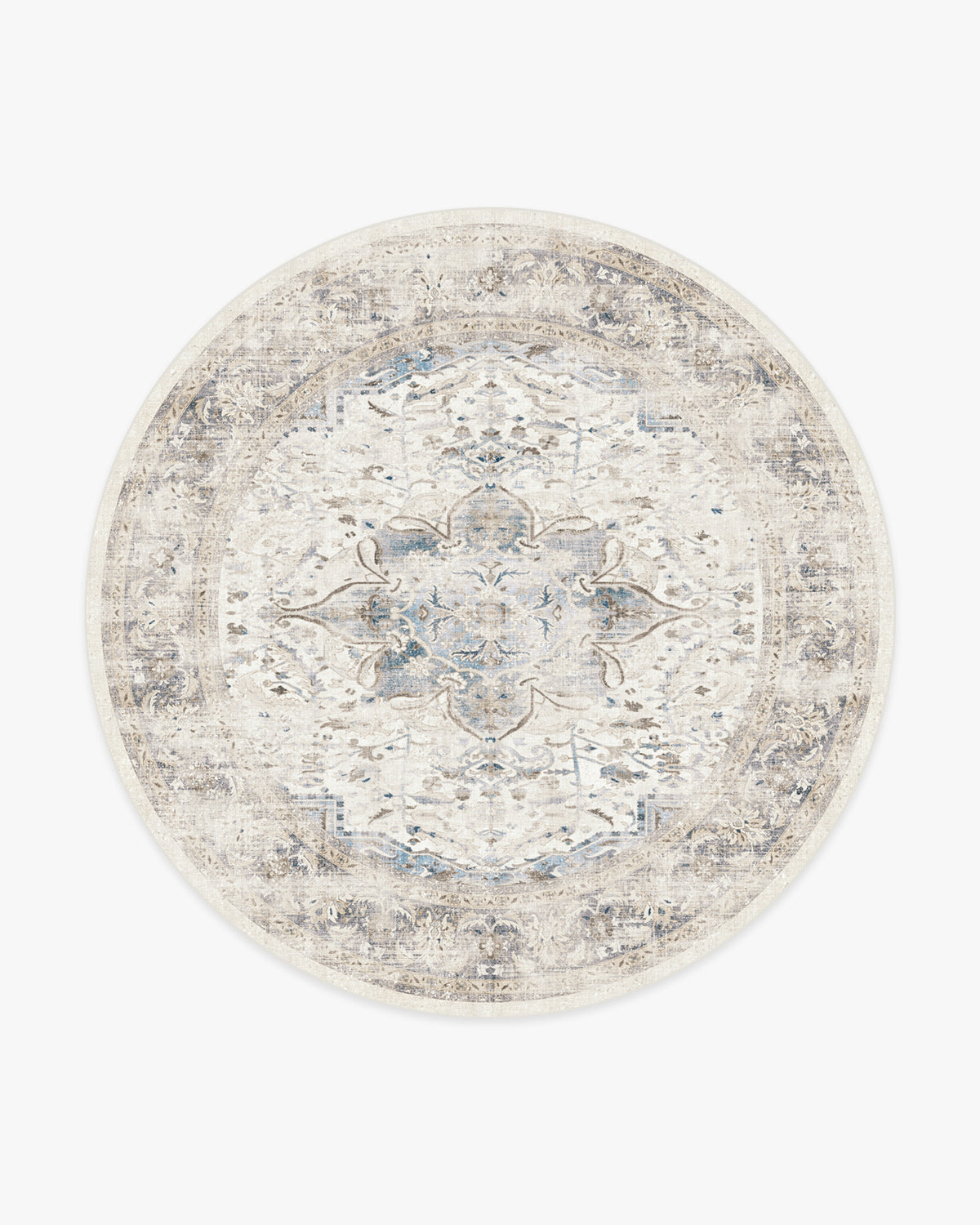 Tapis plat vintage chic à motif médaillon floral saphir lavable pour chambre et salon