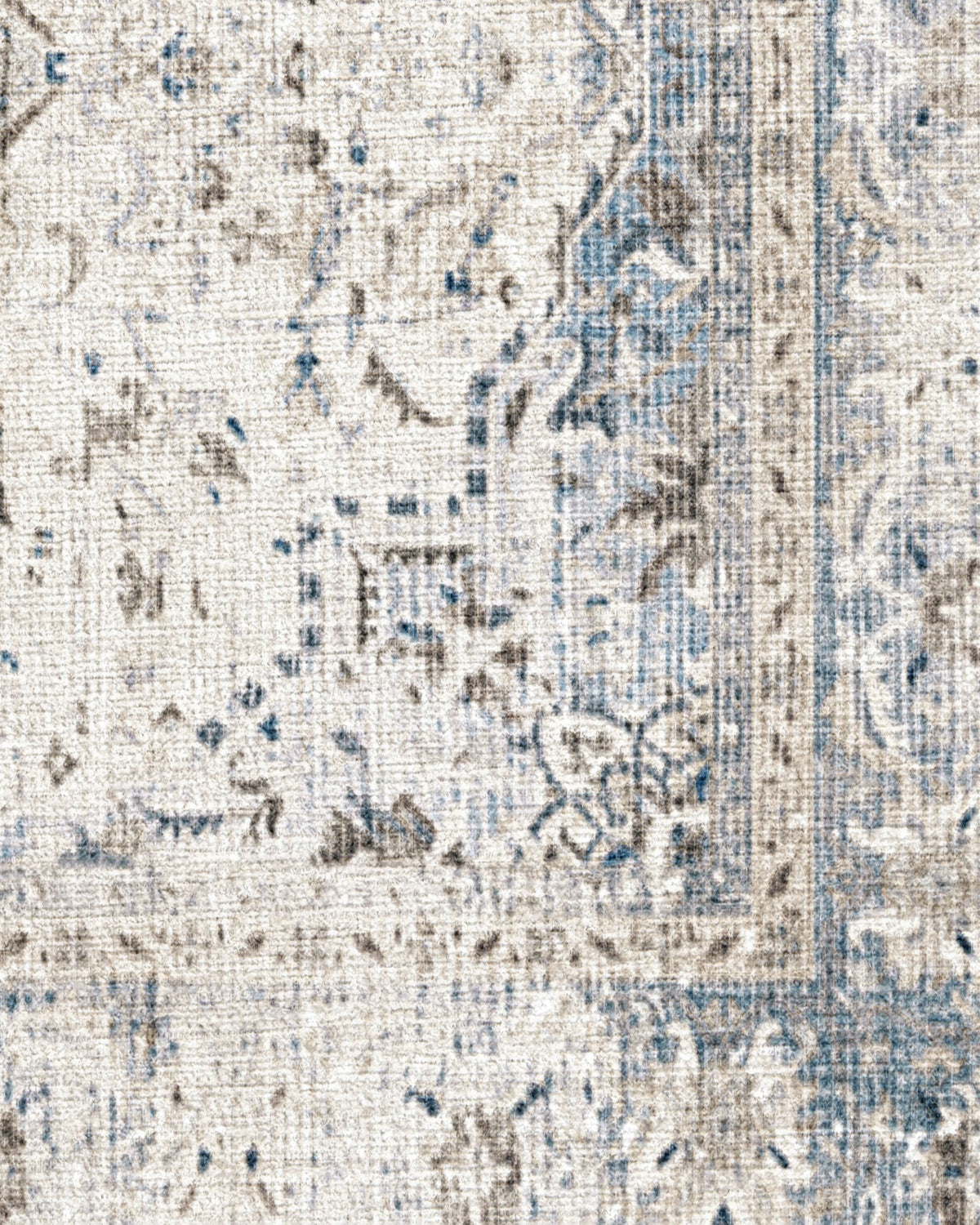 Tapis plat vintage chic à motif médaillon floral saphir lavable pour chambre et salon