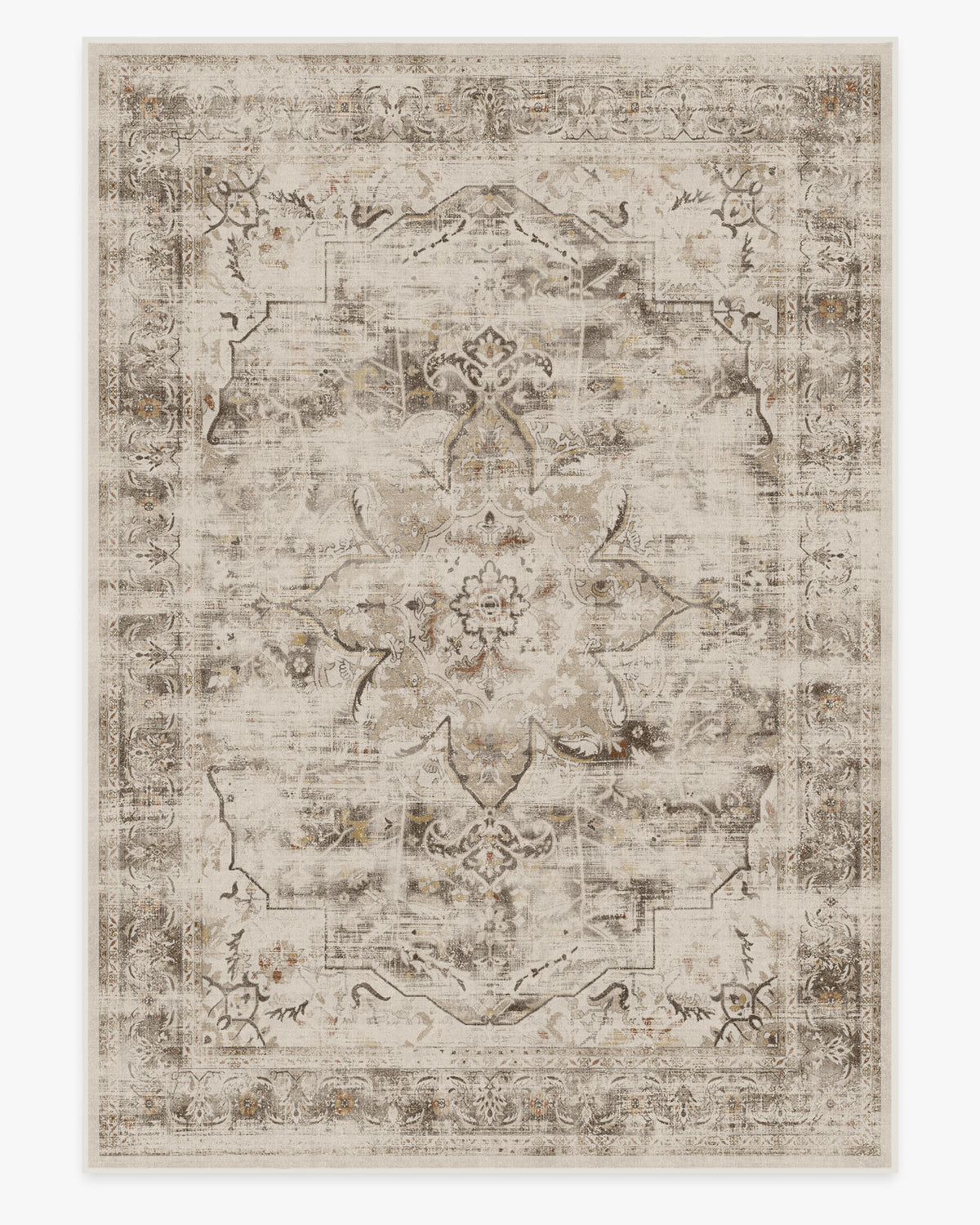 Tapis plat rustique lavable motif médaillon floral crème marron pour chambre et salon