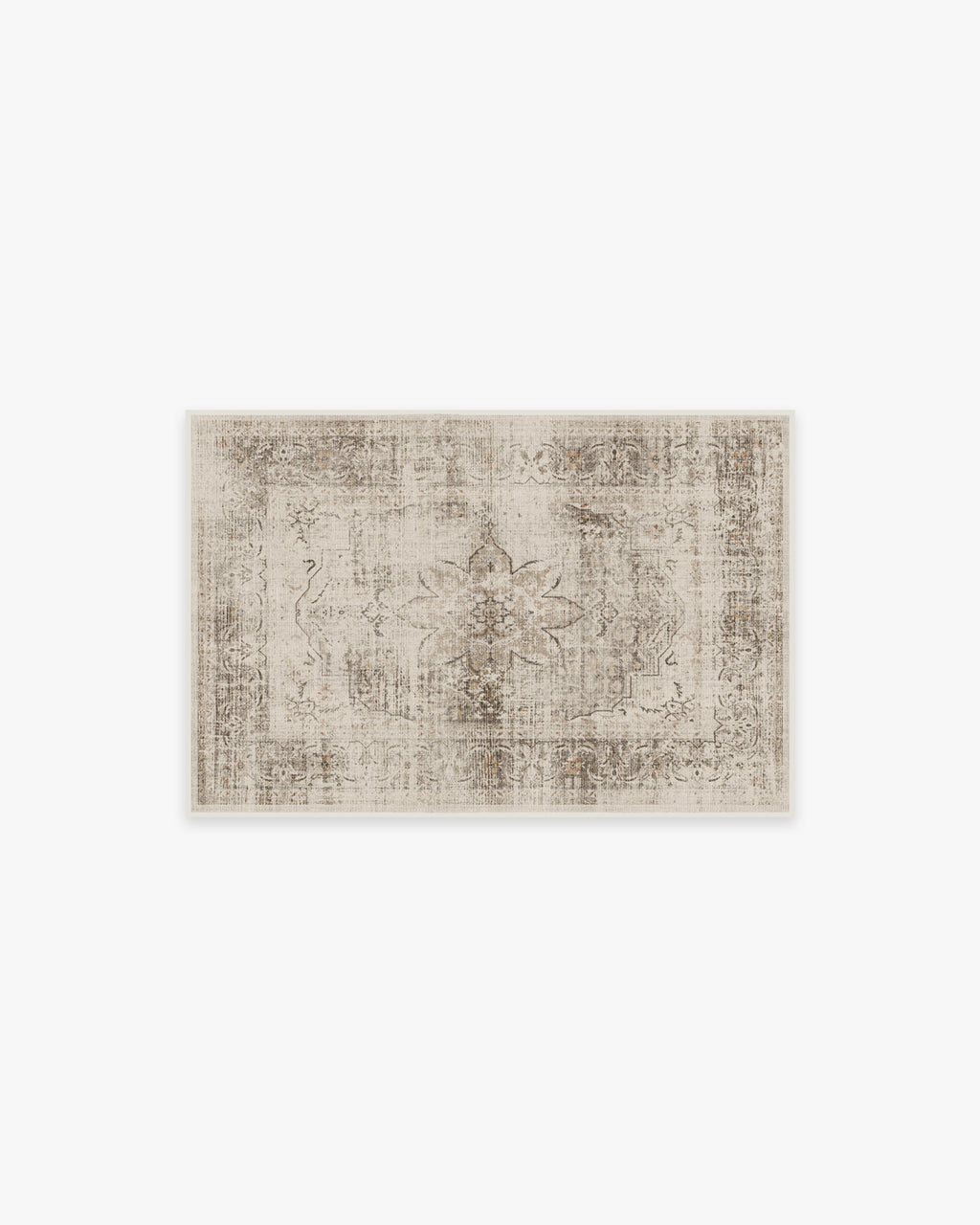 Tapis plat rustique lavable motif médaillon floral crème marron pour chambre et salon