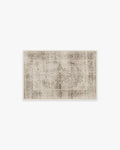 Tapis plat rustique lavable motif médaillon floral crème marron pour chambre et salon