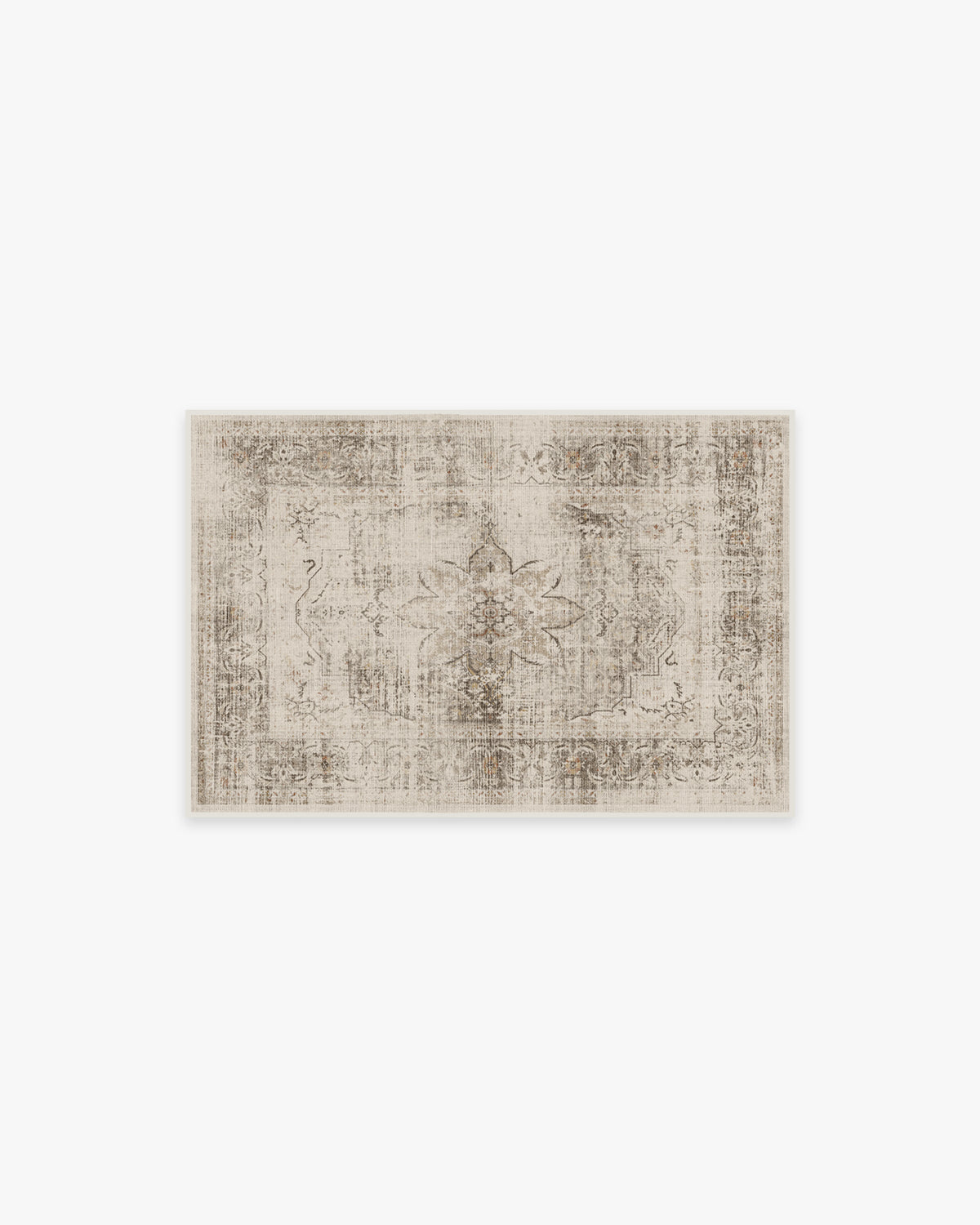 Tapis plat rustique lavable motif médaillon floral crème marron pour chambre et salon