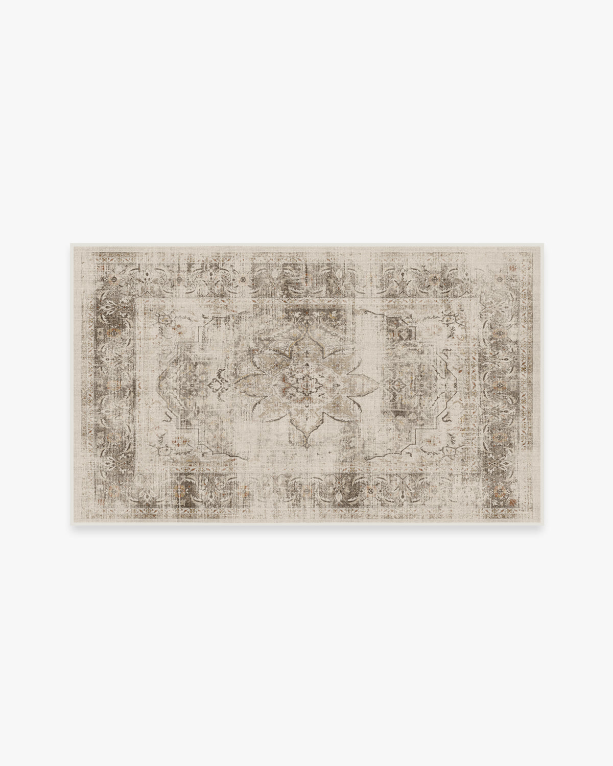 Tapis plat rustique lavable motif médaillon floral crème marron pour chambre et salon